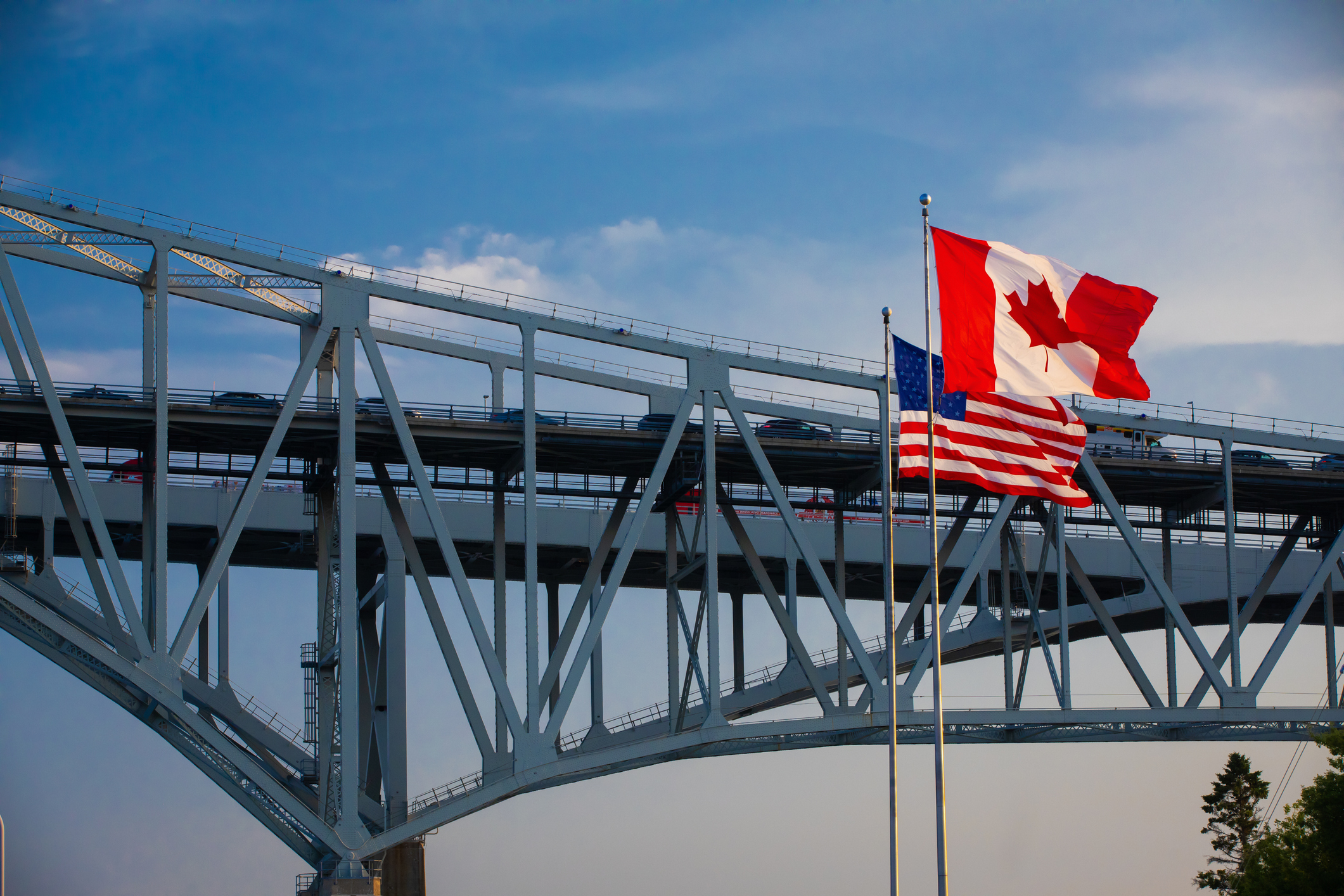 The Blue Water bridge symbolizing Canada-U.S. trade tensions and recent imposition of tariffs on Canada