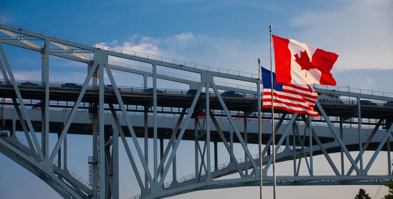 The Blue Water bridge symbolizing Canada-U.S. trade tensions and recent imposition of tariffs on Canada
