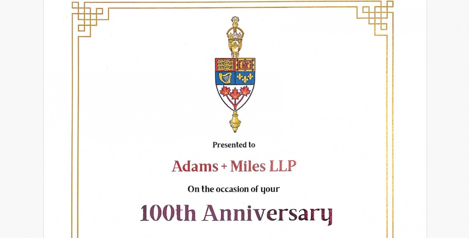 100th anniversary letter from MP Iqwinder Gaheer